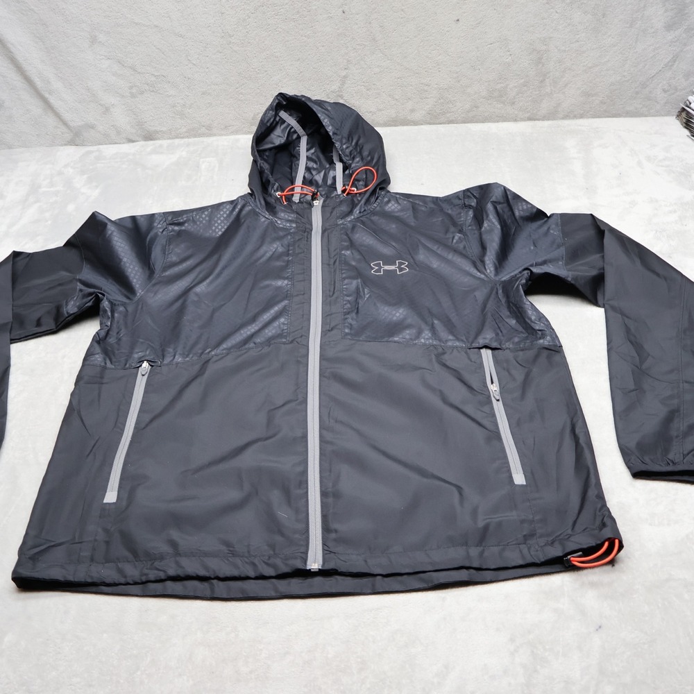 Under Armour Jacket Men Large Black Run All Season Gear Light Hooded Windbreaker